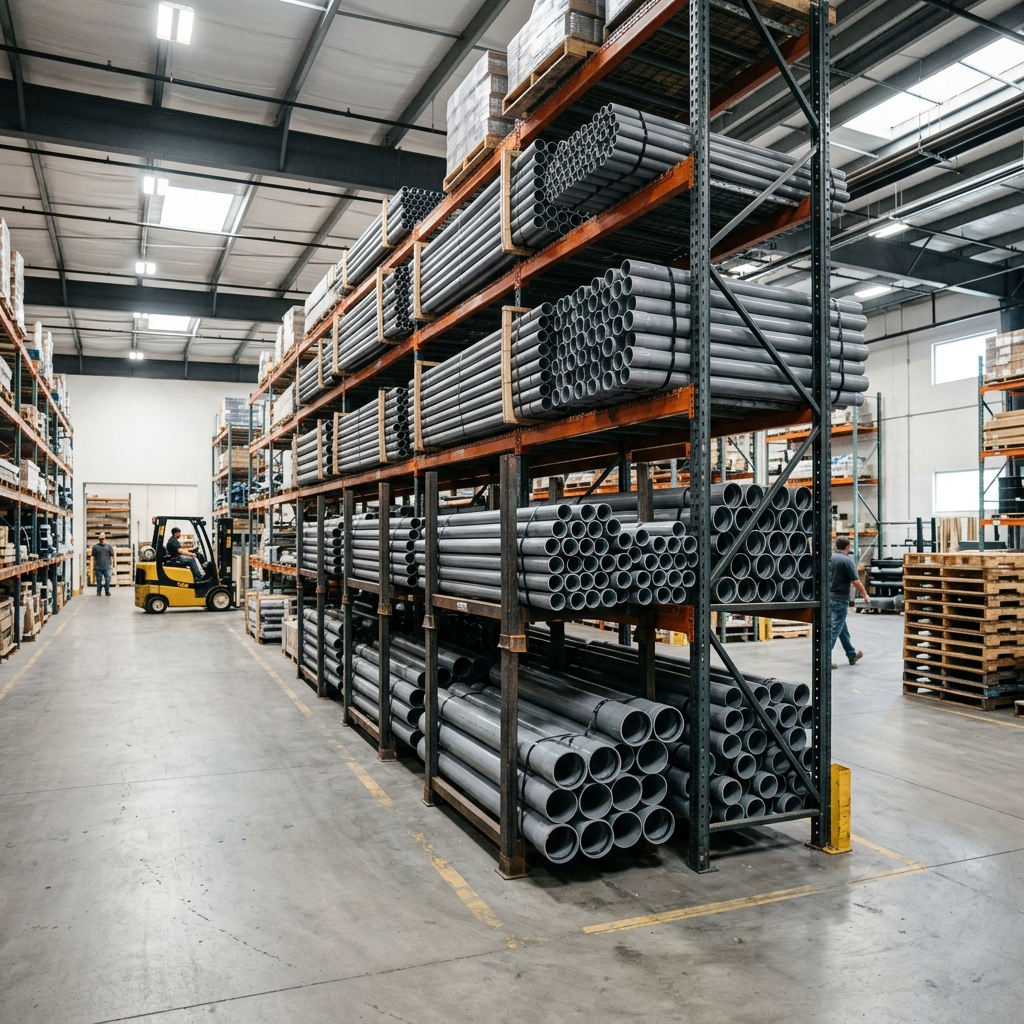 PVC atık su boruları stok alanı